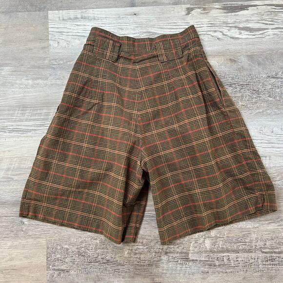 Palmetto’s Vintage Brown Plaid Pleated High Rise Shorts Made in USA Academia - Picture 4 of 5